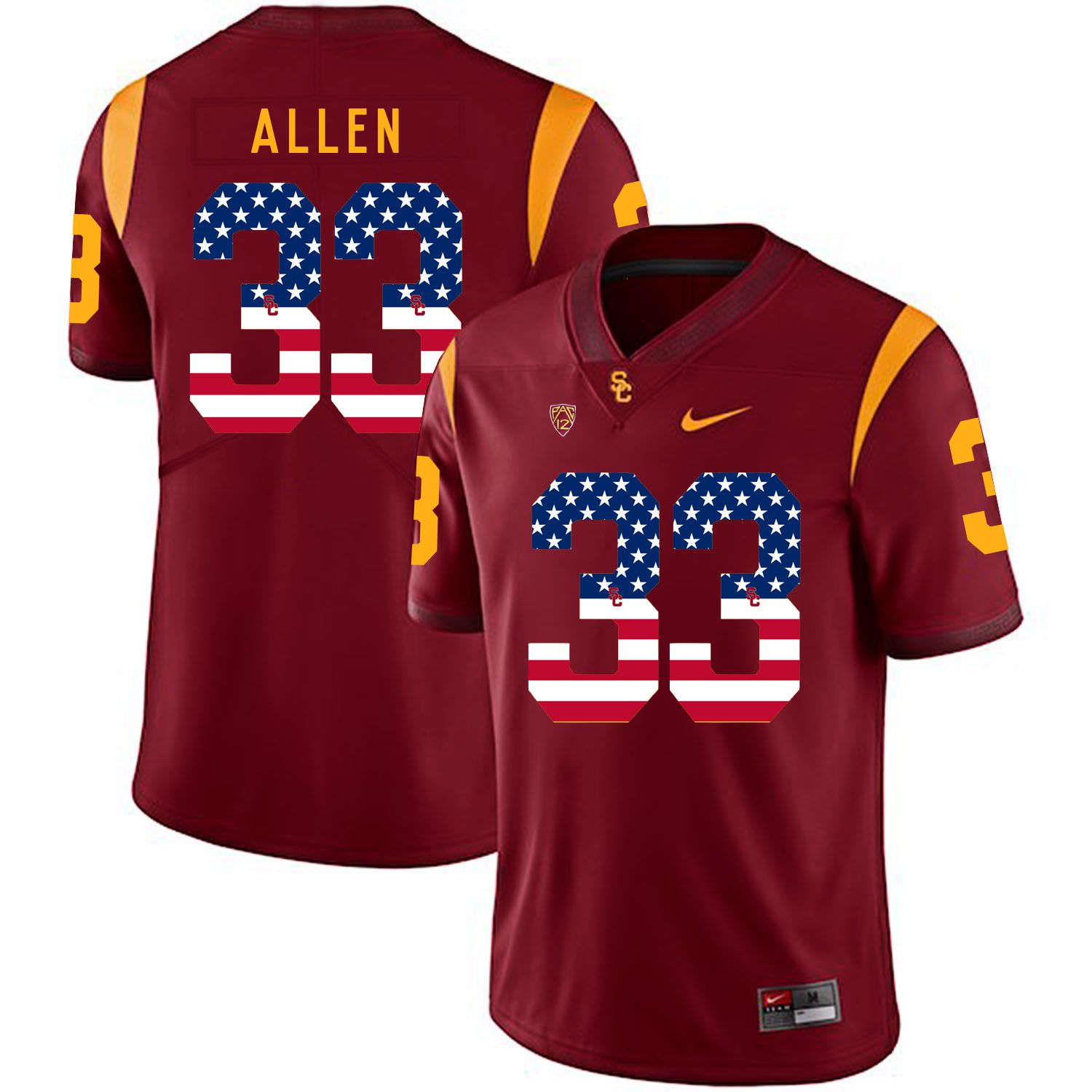 Men USC Trojans #33 Allen Red Flag Customized NCAA Jerseys->customized ncaa jersey->Custom Jersey